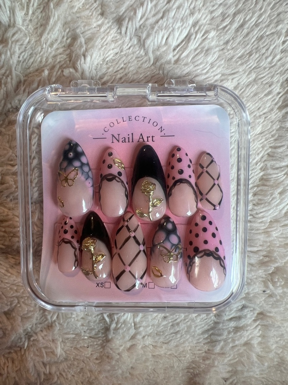 Pink & Black butterfly Accent Press-On 💅🏻